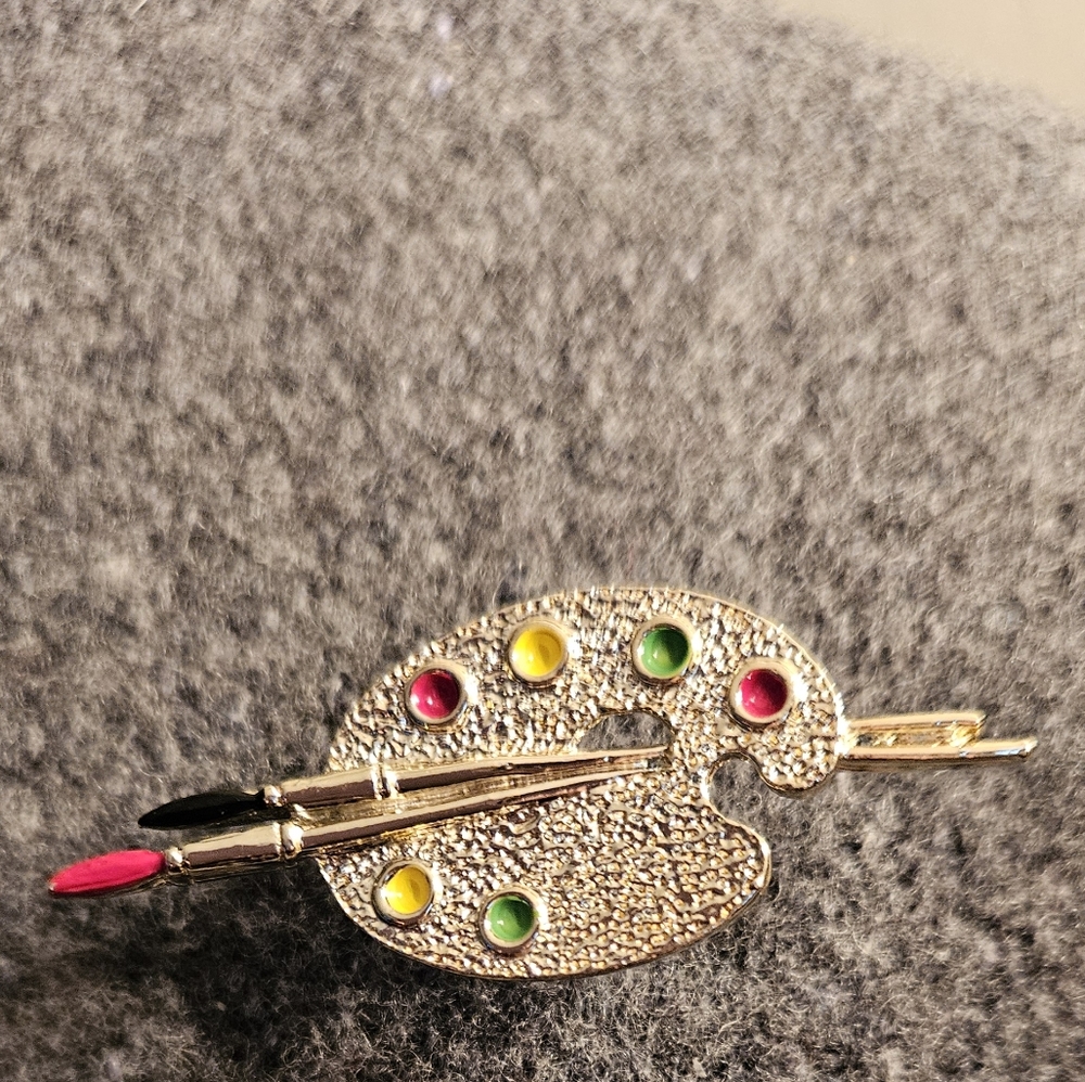 Goldtone Artist Palette Brooch with Multicolor Accents